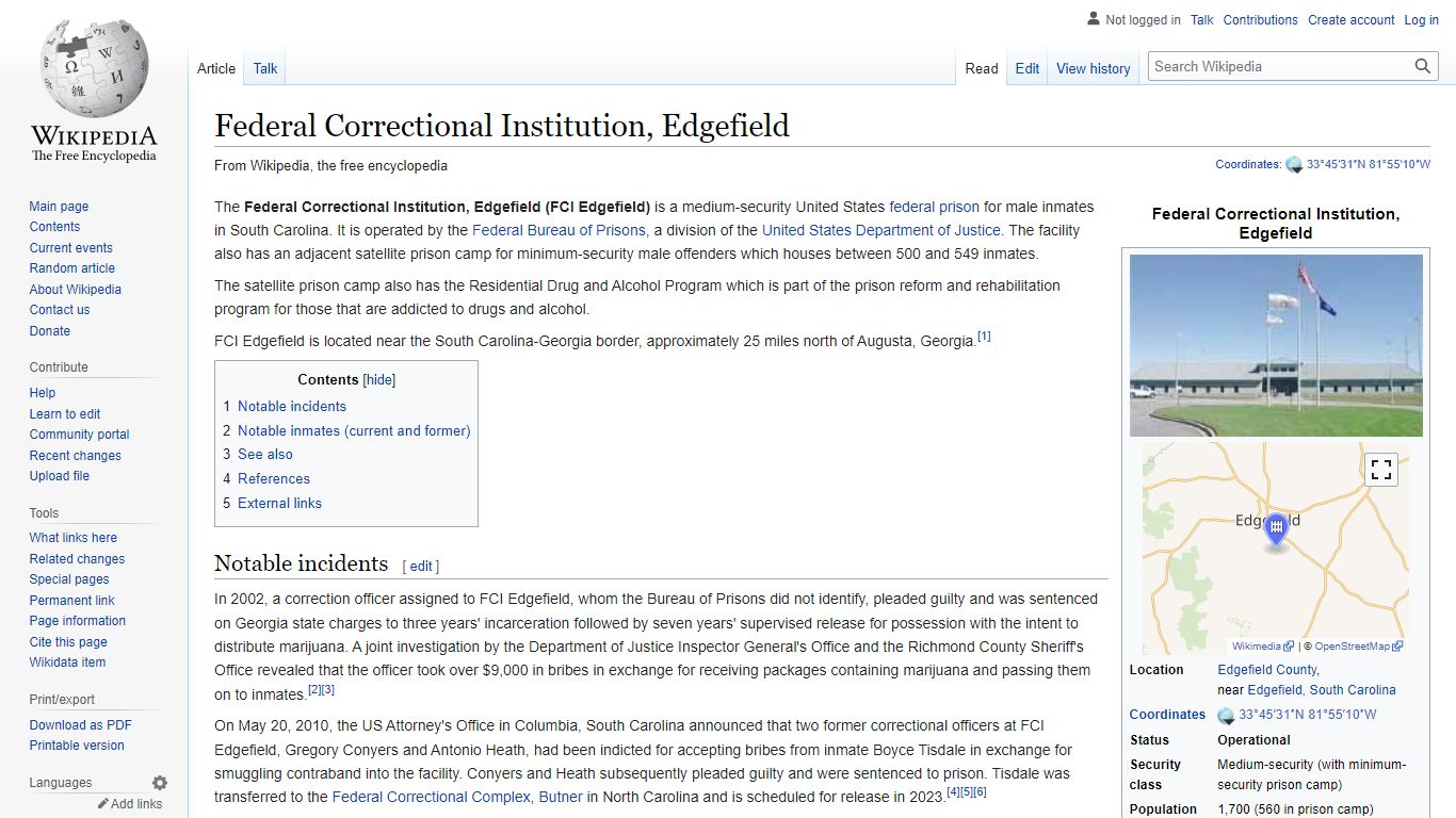 Federal Correctional Institution, Edgefield - Wikipedia