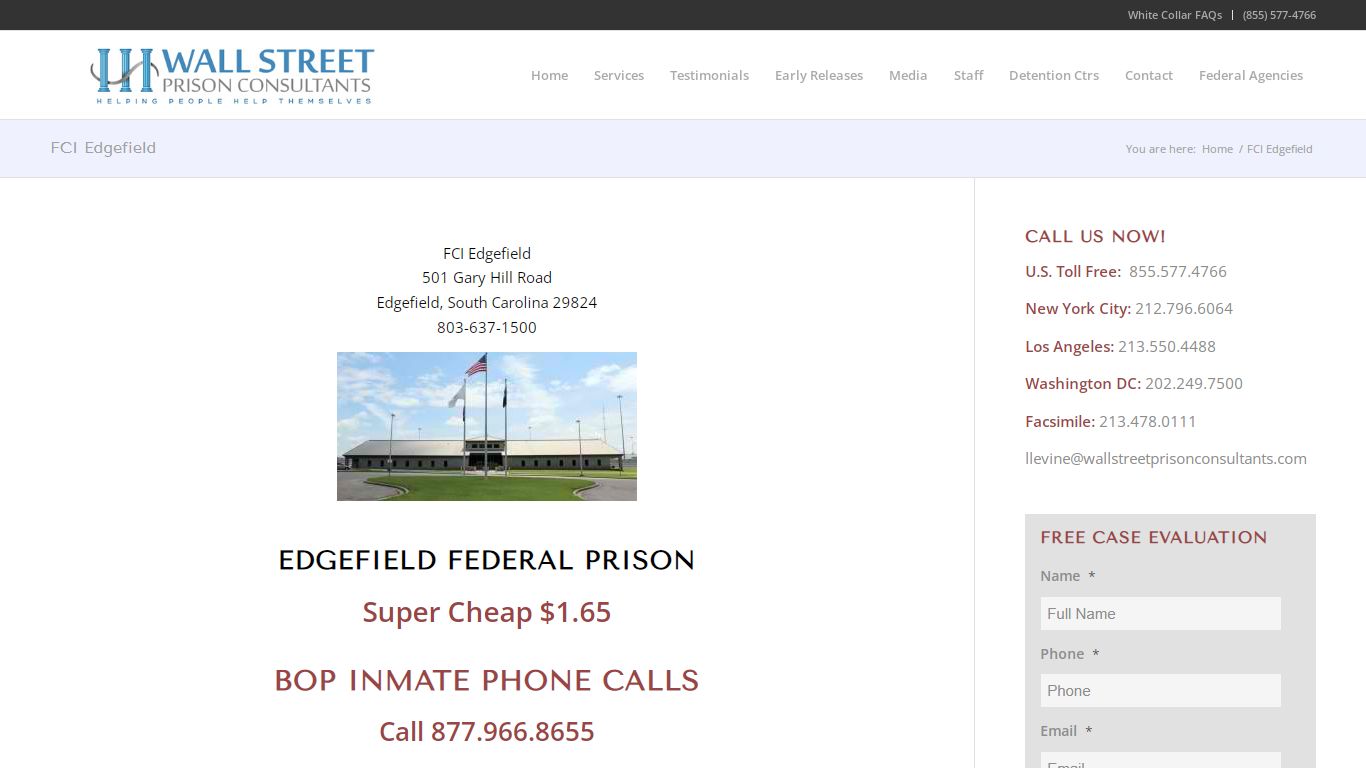 FCI Edgefield Federal Prison | Inmate Calling | Prison Consultants